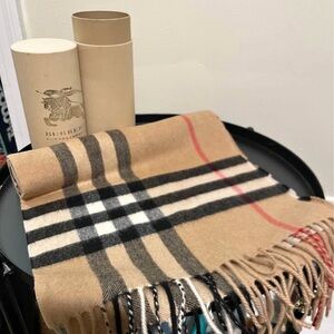 Burberry Beige Checkered Scarf with Red and Black